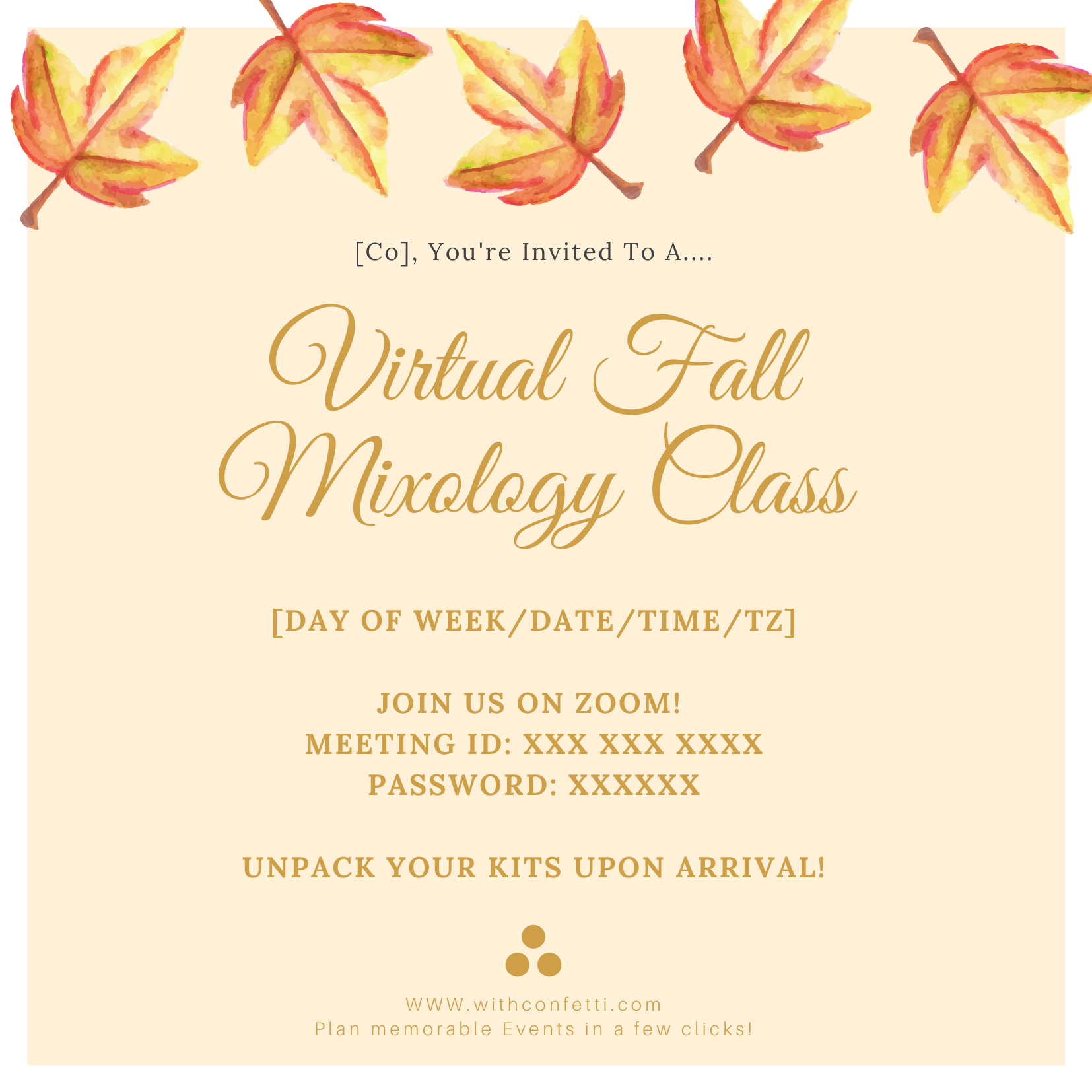 Virtual Fall Mixology Class Event Invite Confetti 🎉
